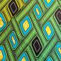 Preview: Afrikanischer Wax Print Stoff Baumwolle YELLOW TURQUOISE RETRO